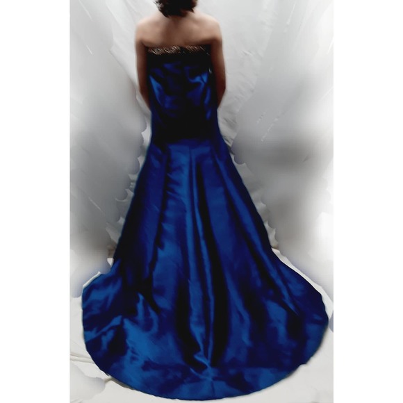 Panoply Navy strapless full skirt gown w/train sequin rhinestone beads 0 - Picture 3 of 16